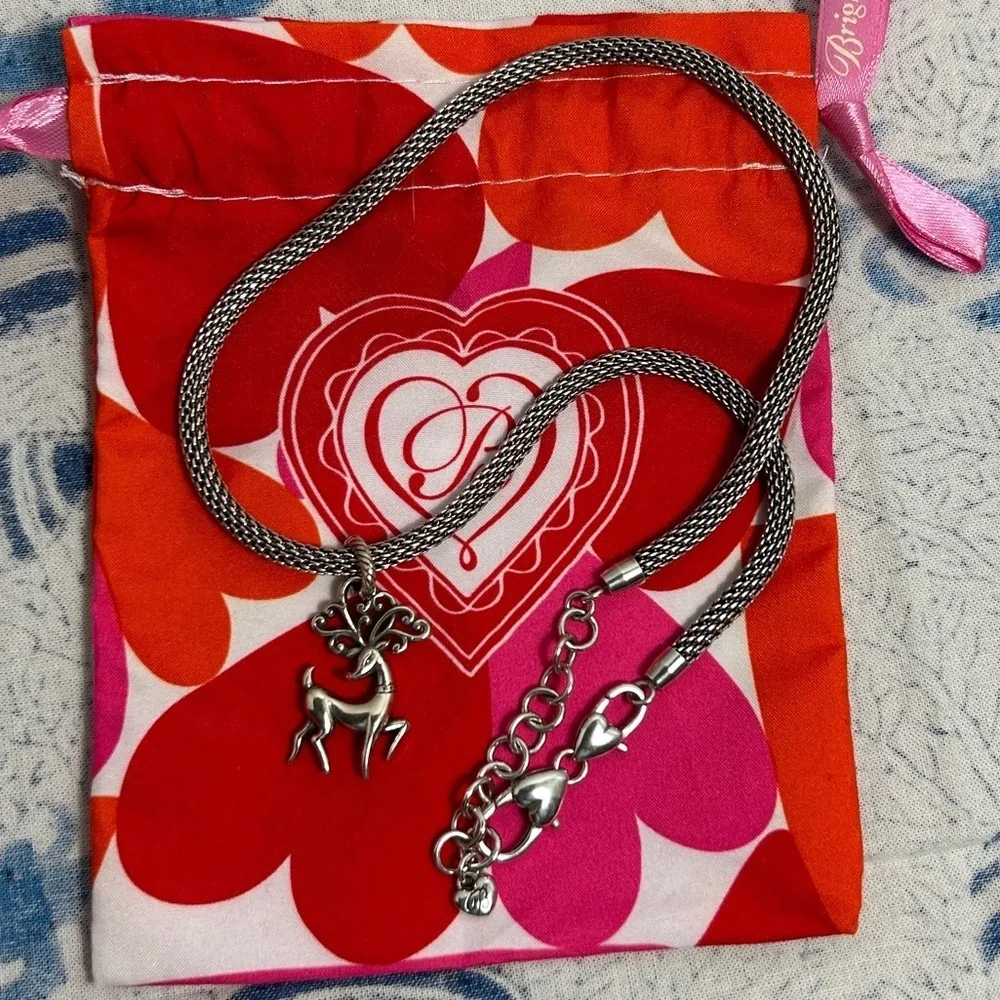 Brighton Beverly Glam Necklace & Reindeer Charm Silver Plated & Cloth Bag - Picture 9 of 13